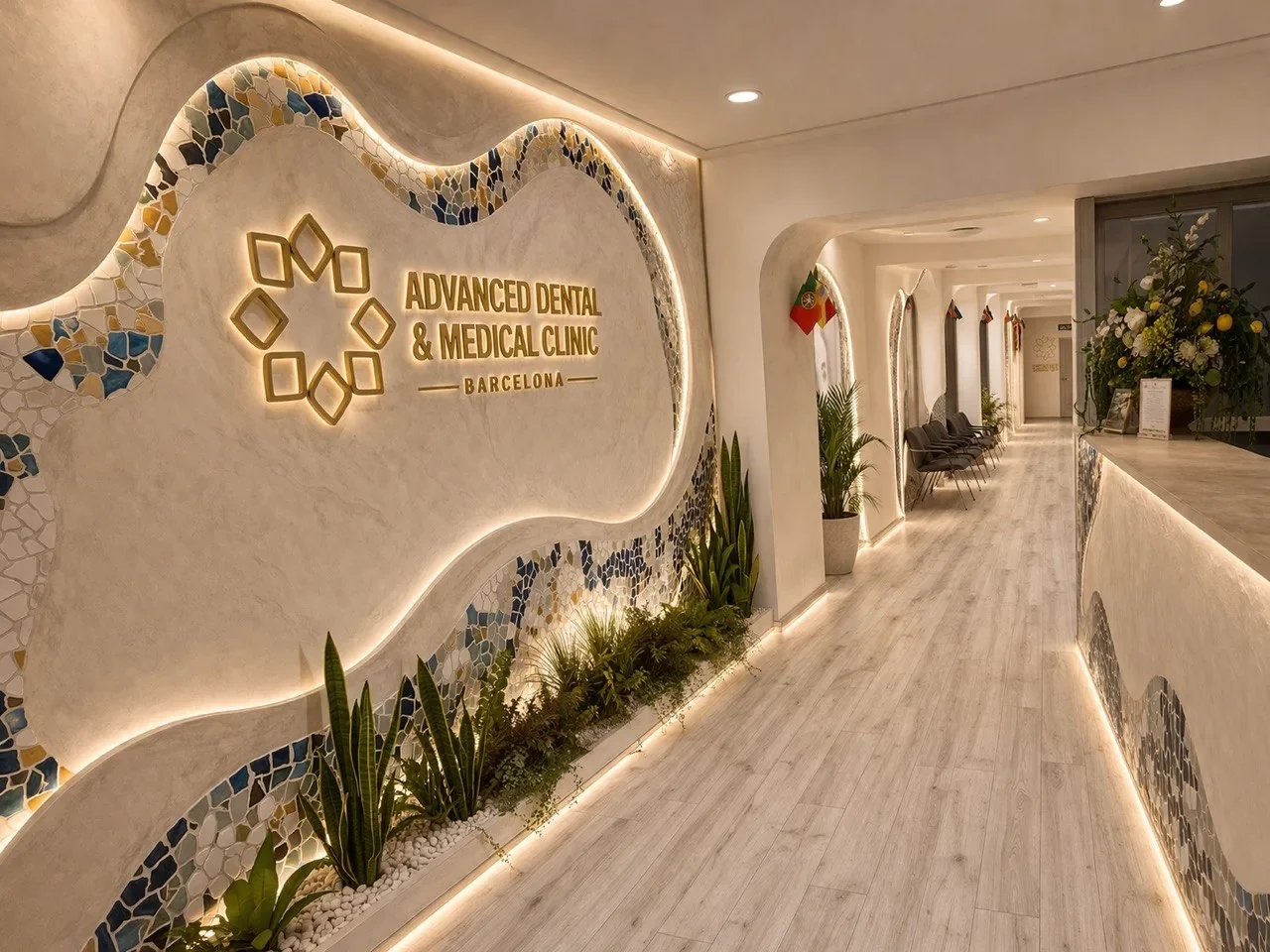 Pasillo y recepción de la clínica